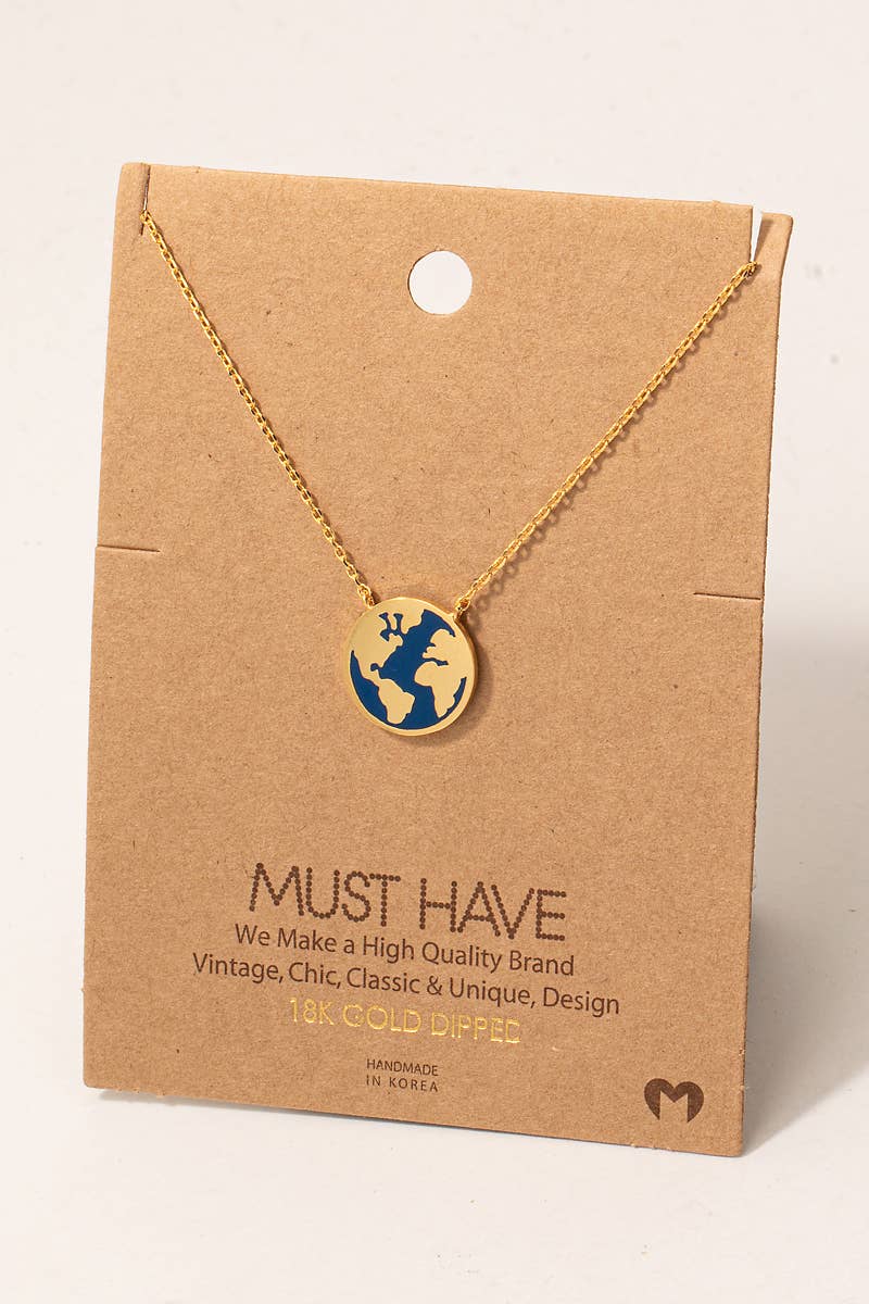 World Map Disc Pendant Necklace