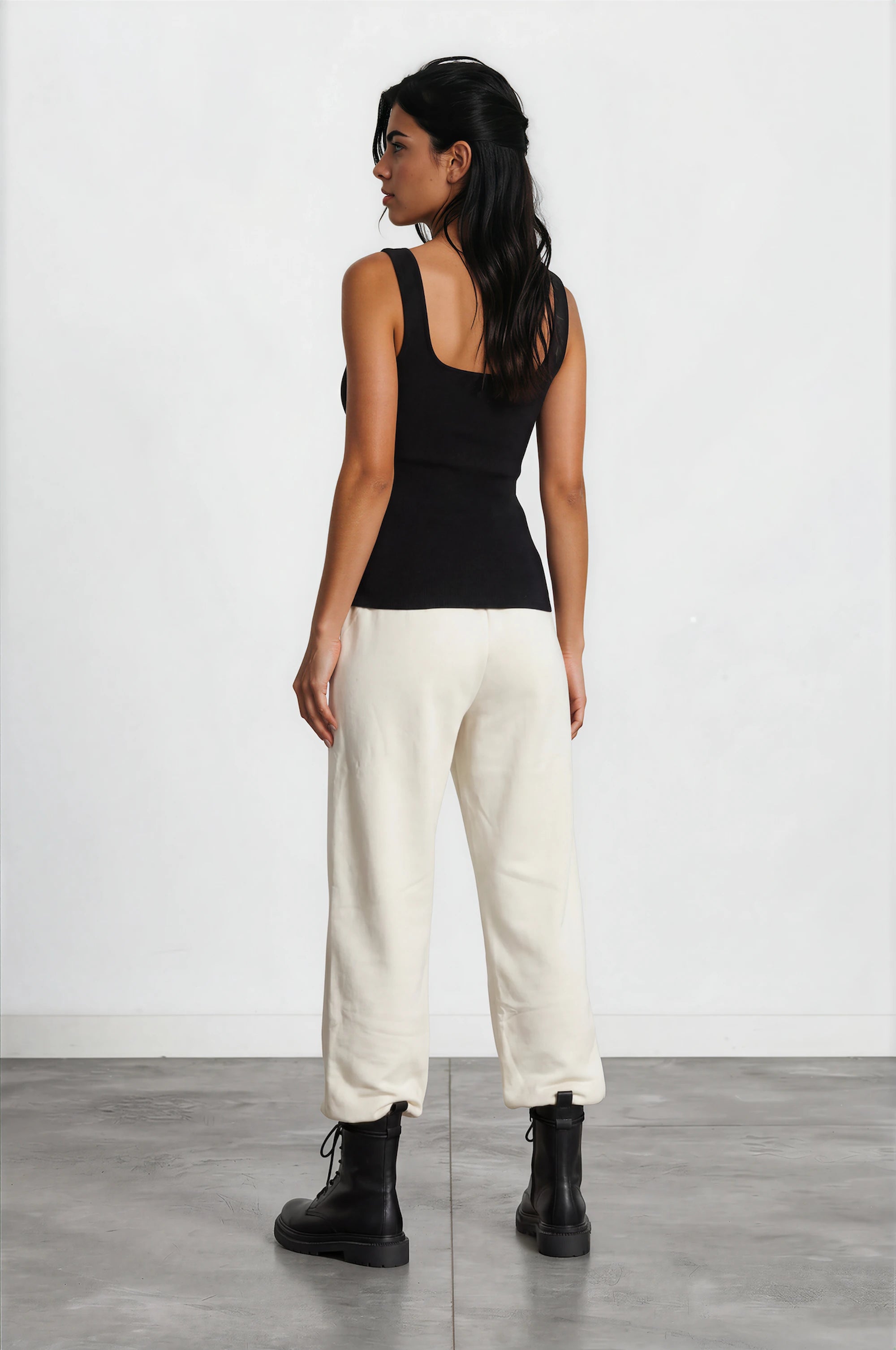 French Terry Wide-Leg Pant — Cream