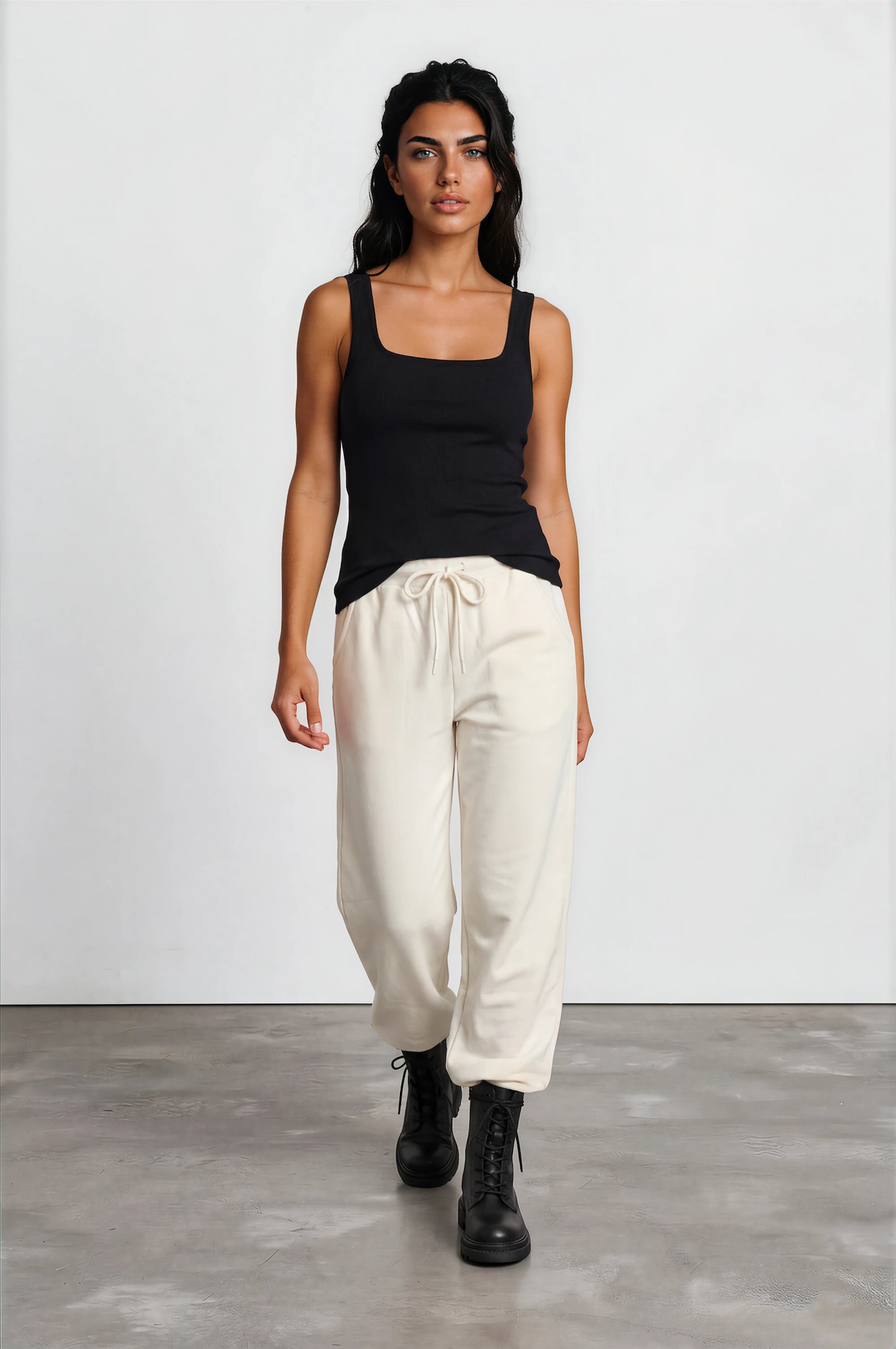 French Terry Wide-Leg Pant — Cream