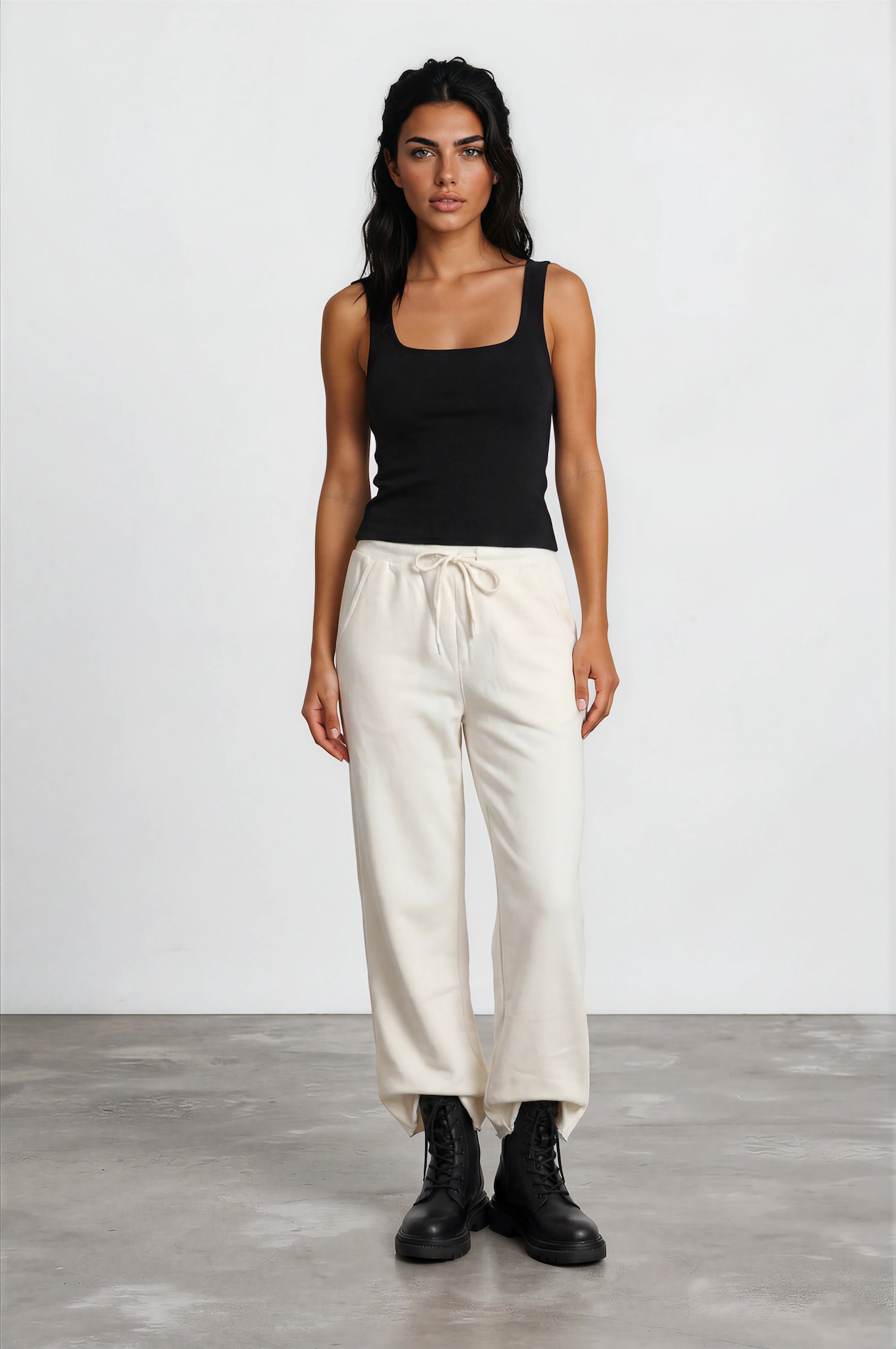 French Terry Wide-Leg Pant — Cream