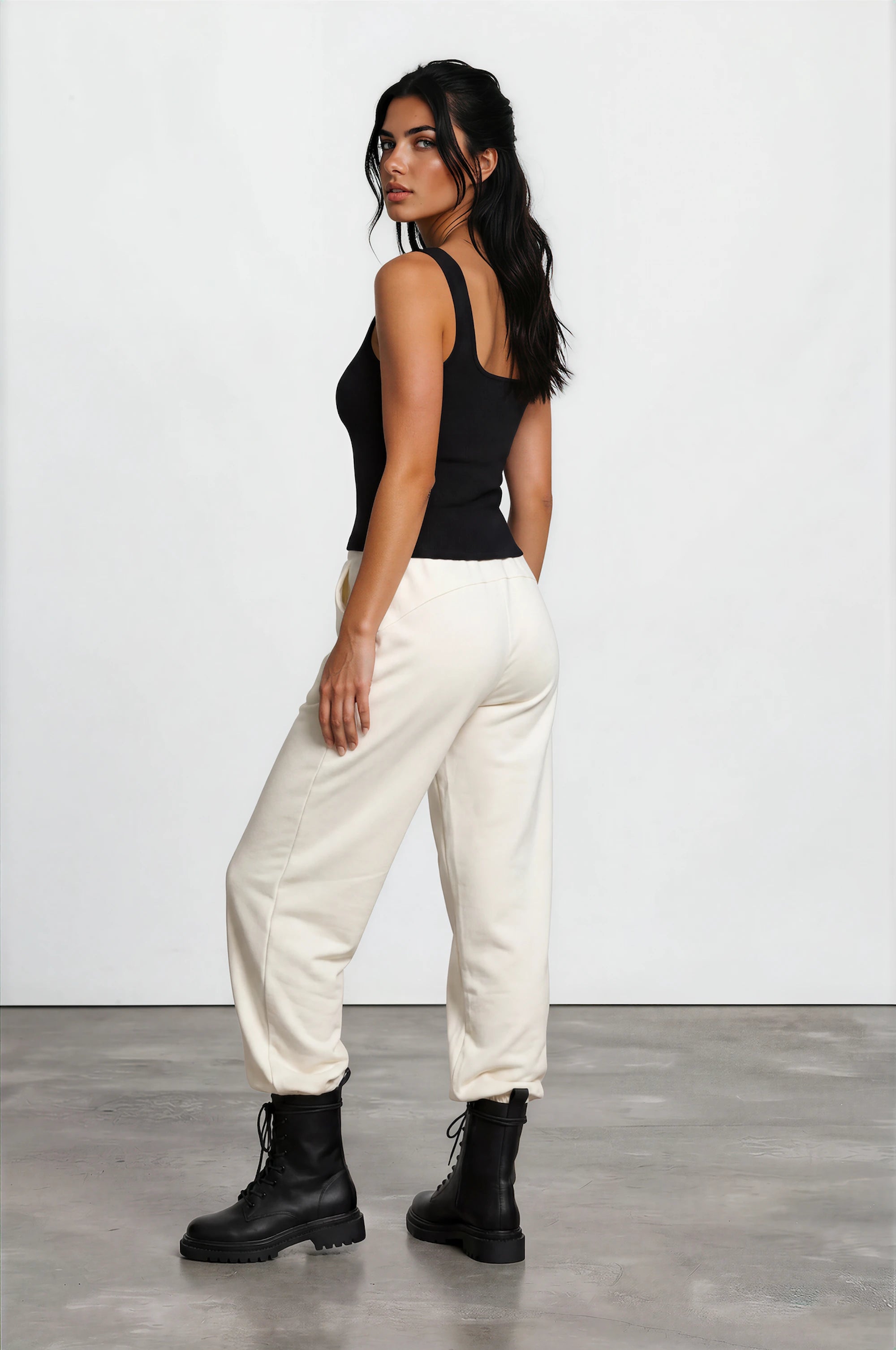 French Terry Wide-Leg Pant — Cream
