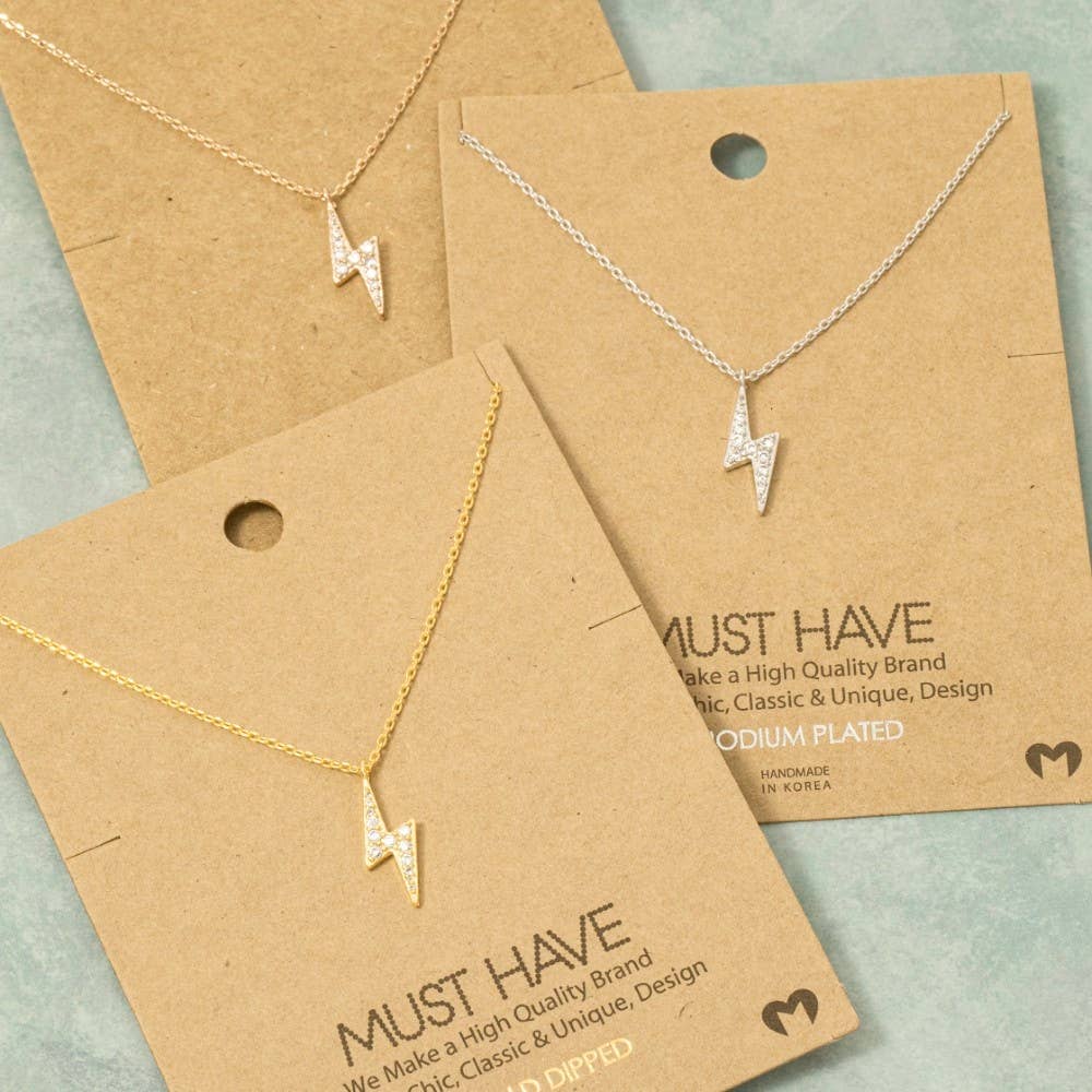 Gold Dipped Pave Lightning Bolt Pendant Necklace