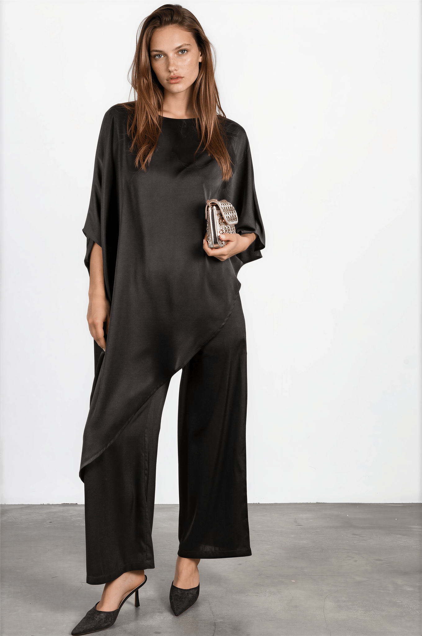 Black Satin Wide-Leg Pant