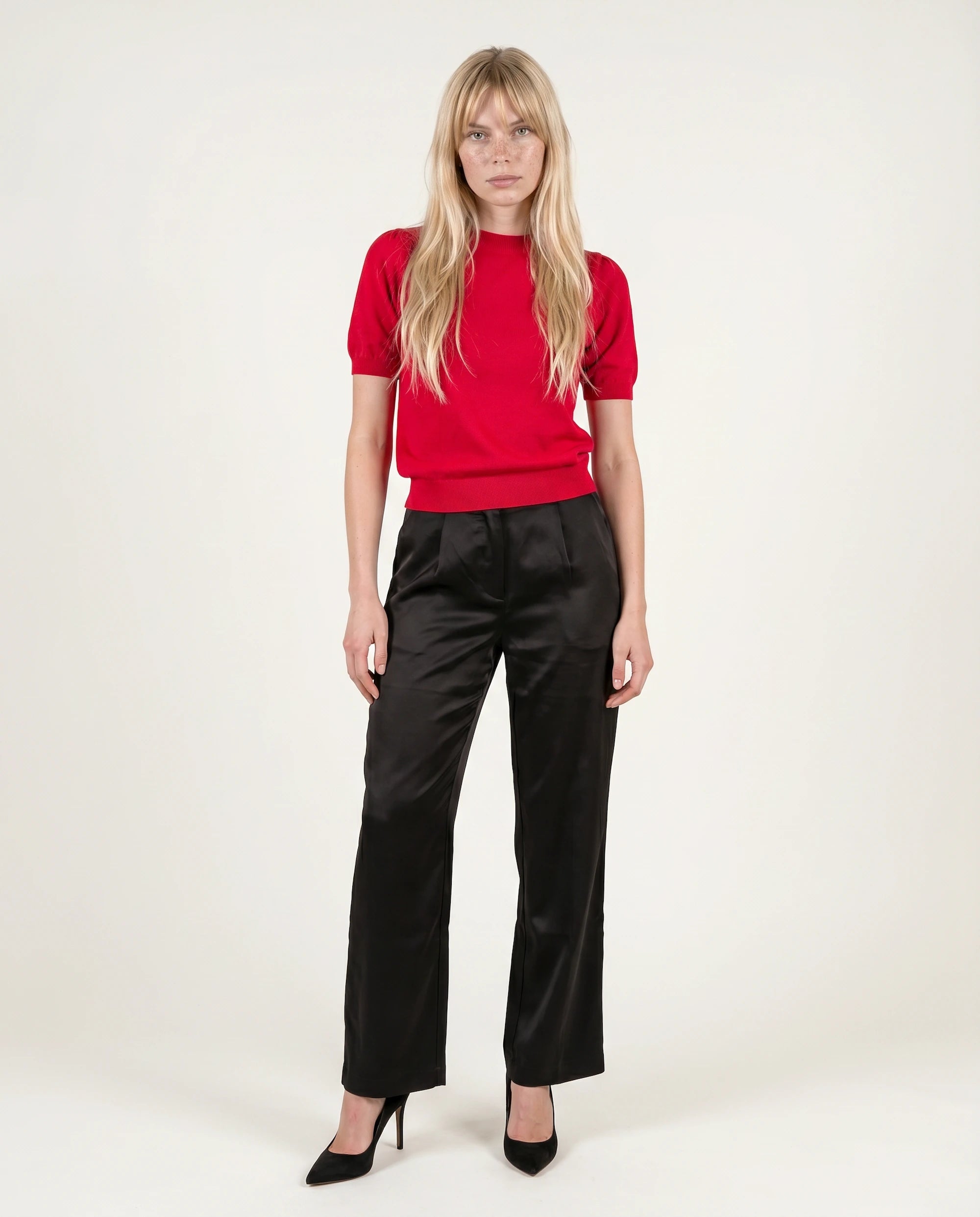 Black Satin Wide-Leg Pant