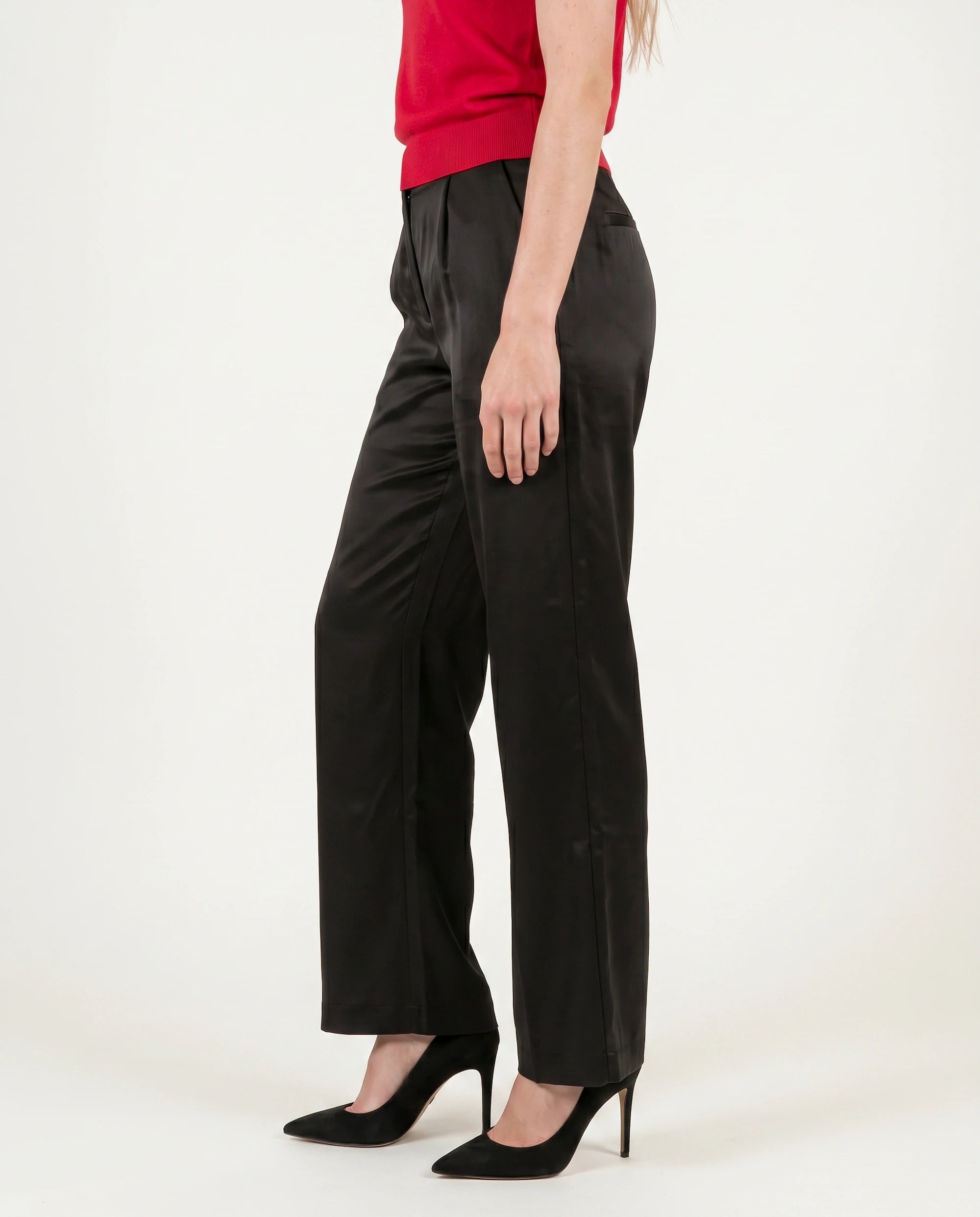 Black Satin Wide-Leg Pant
