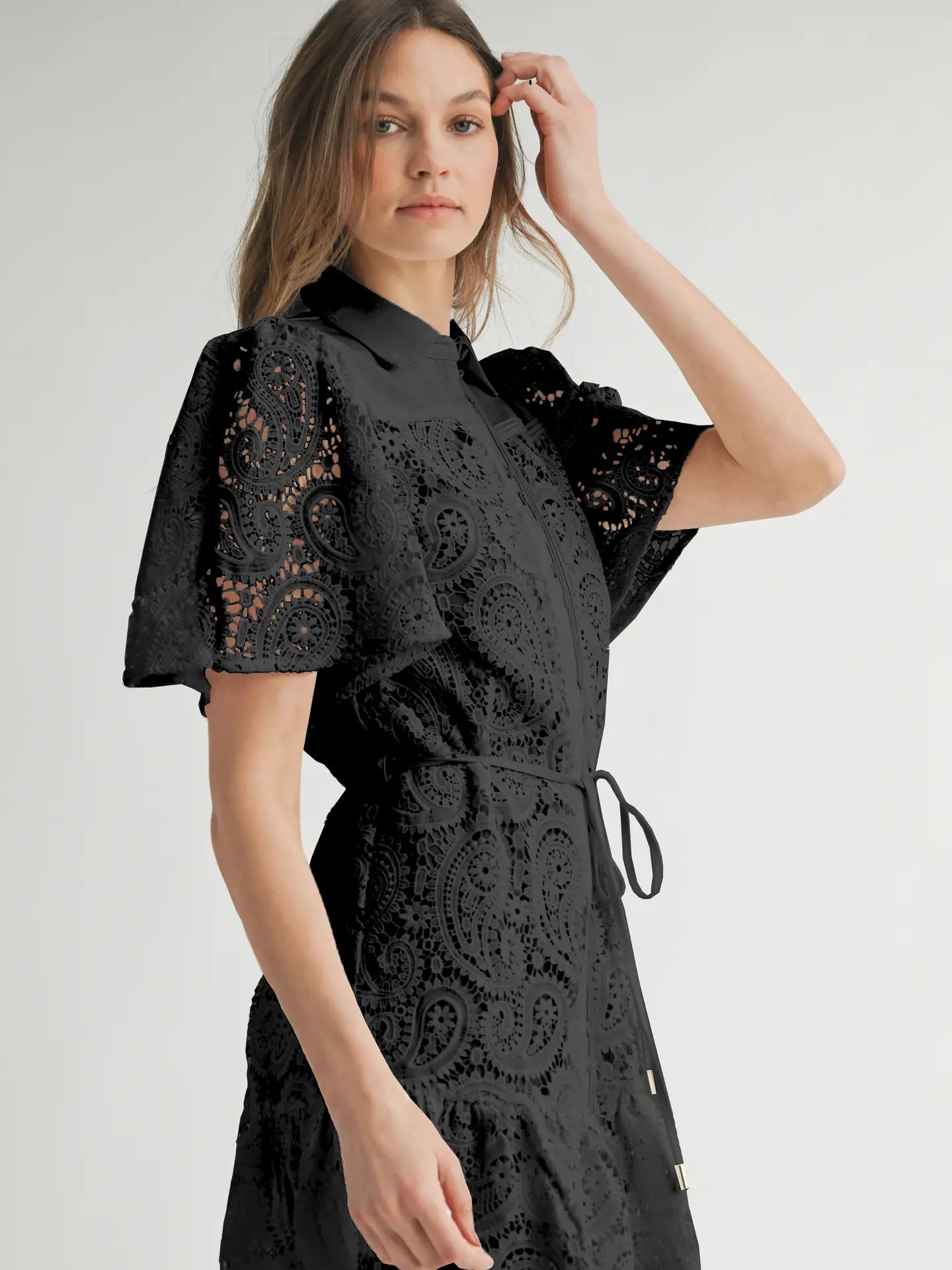 Elegant Eyelet Mini Shirt Dress