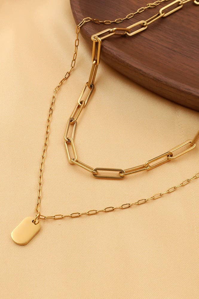 DOUBLE LAYERED PAPERCLIP CHAIN NECKLACE