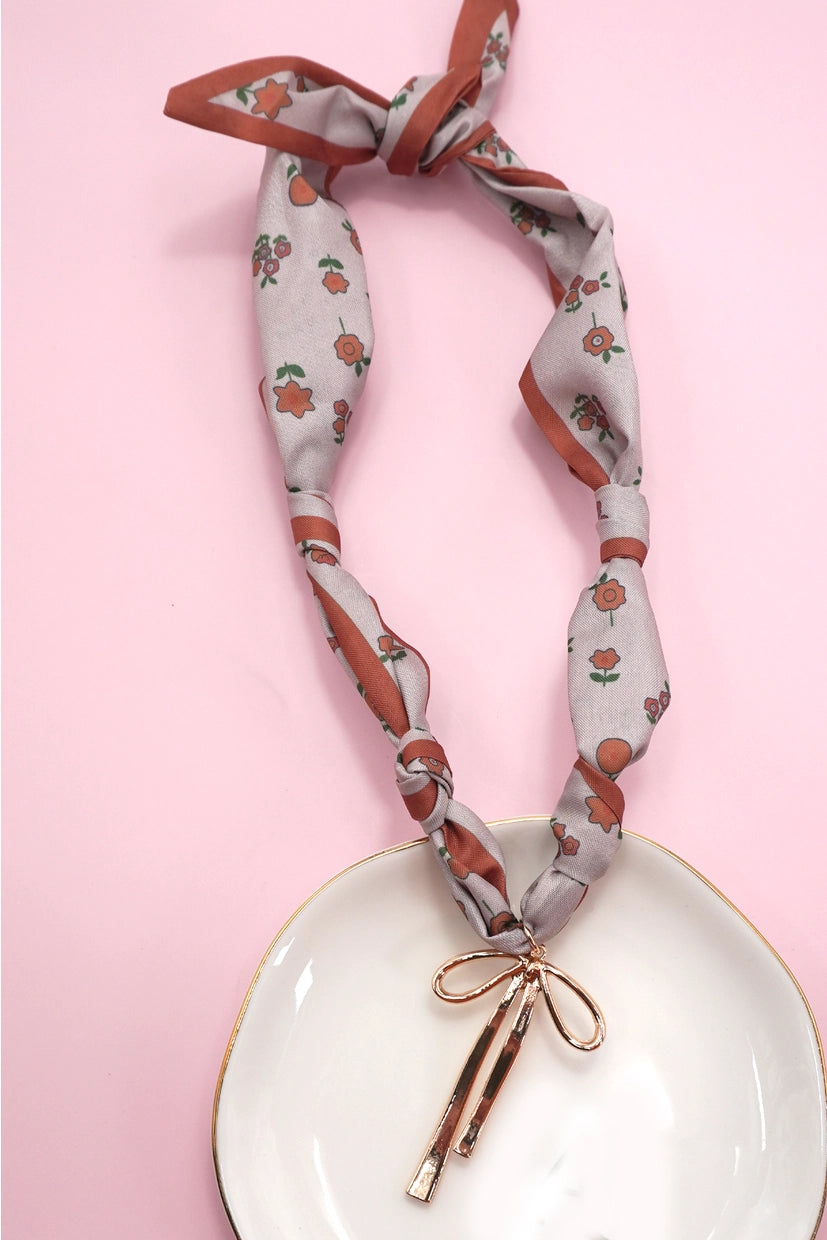 Scarf Bow Pendant Necklace-Neutral Floral