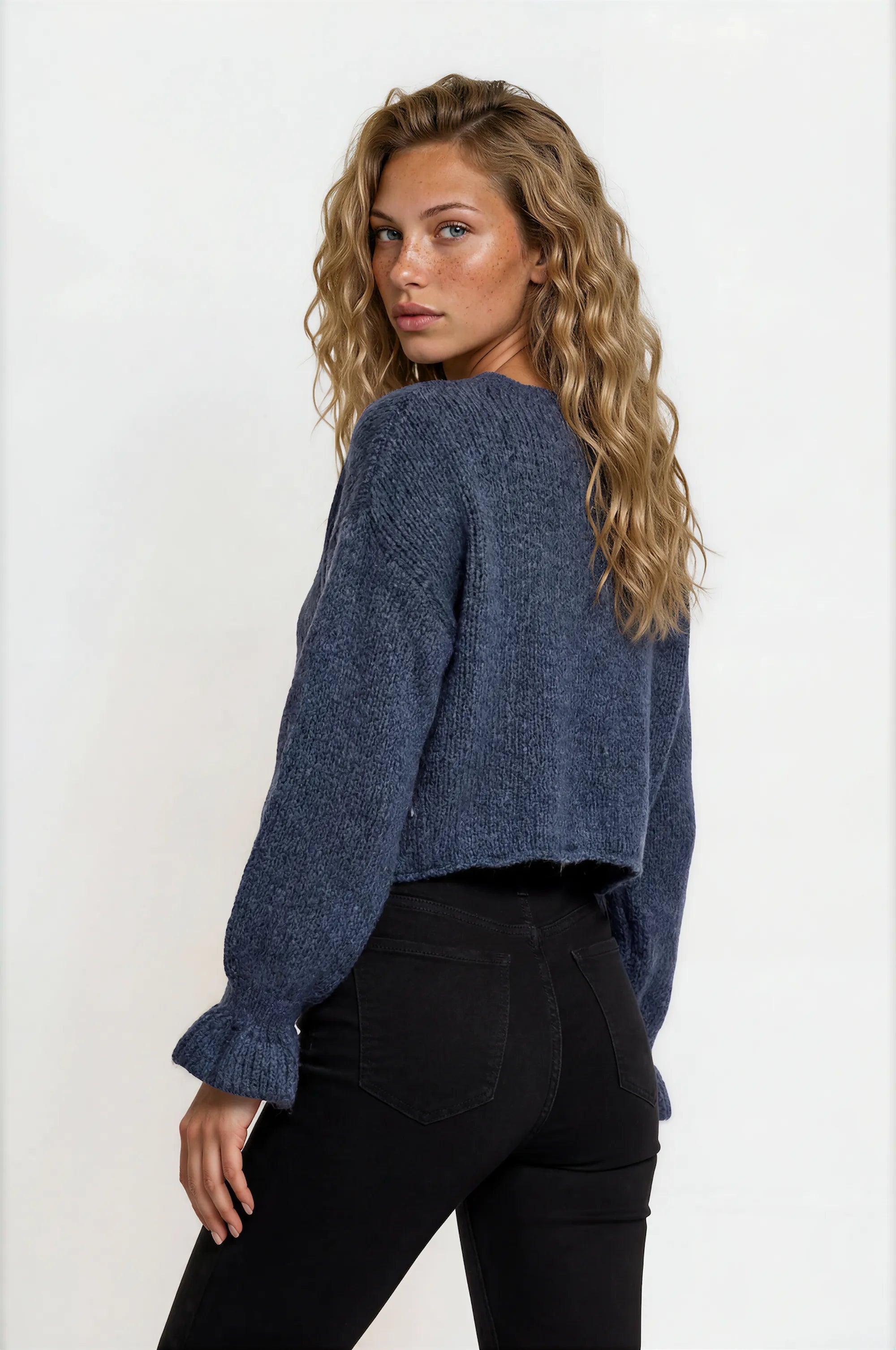 Flutter Sleeve V-neck Sweater
