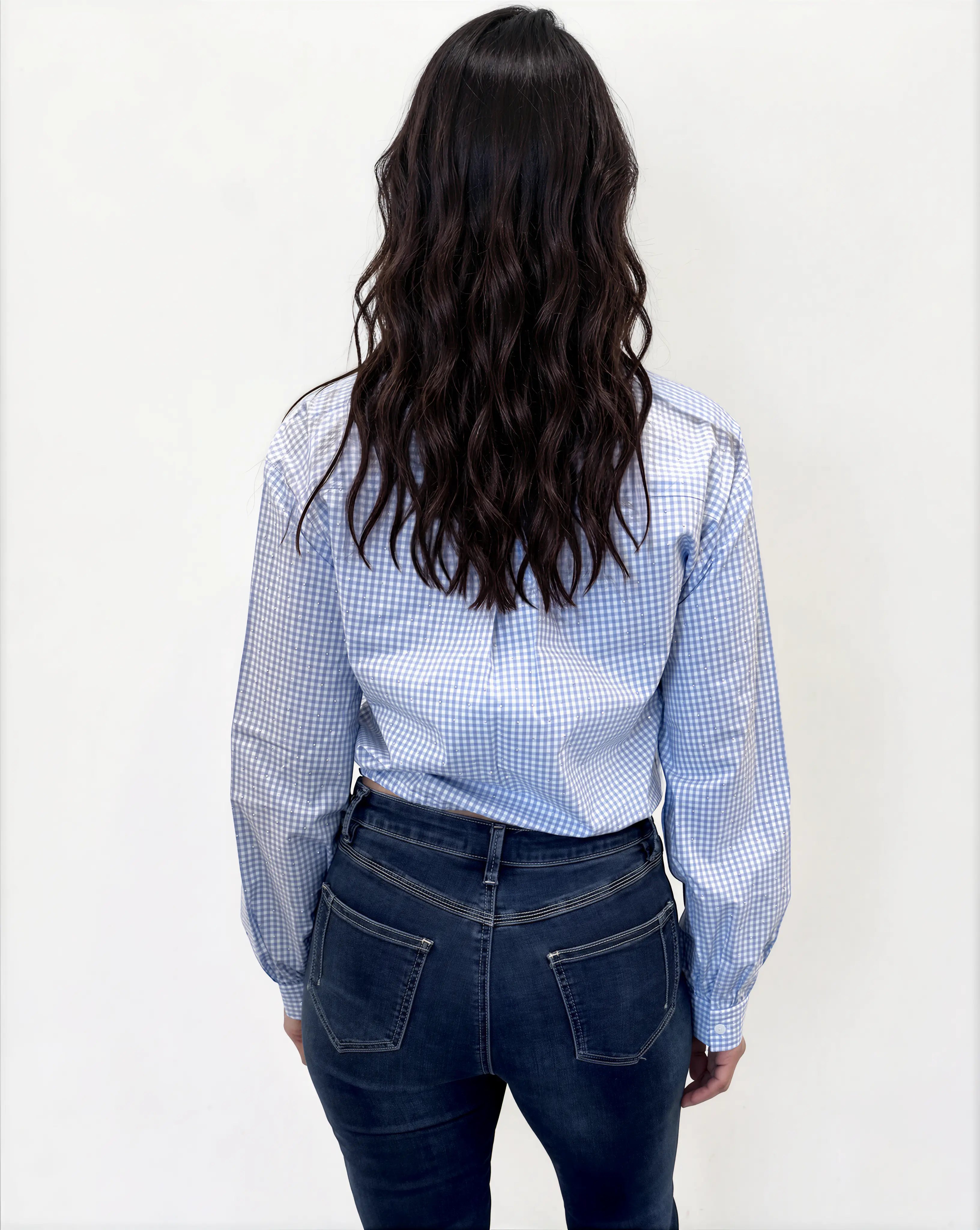 Tie-Waist Gingham Blouse with Studded Detail