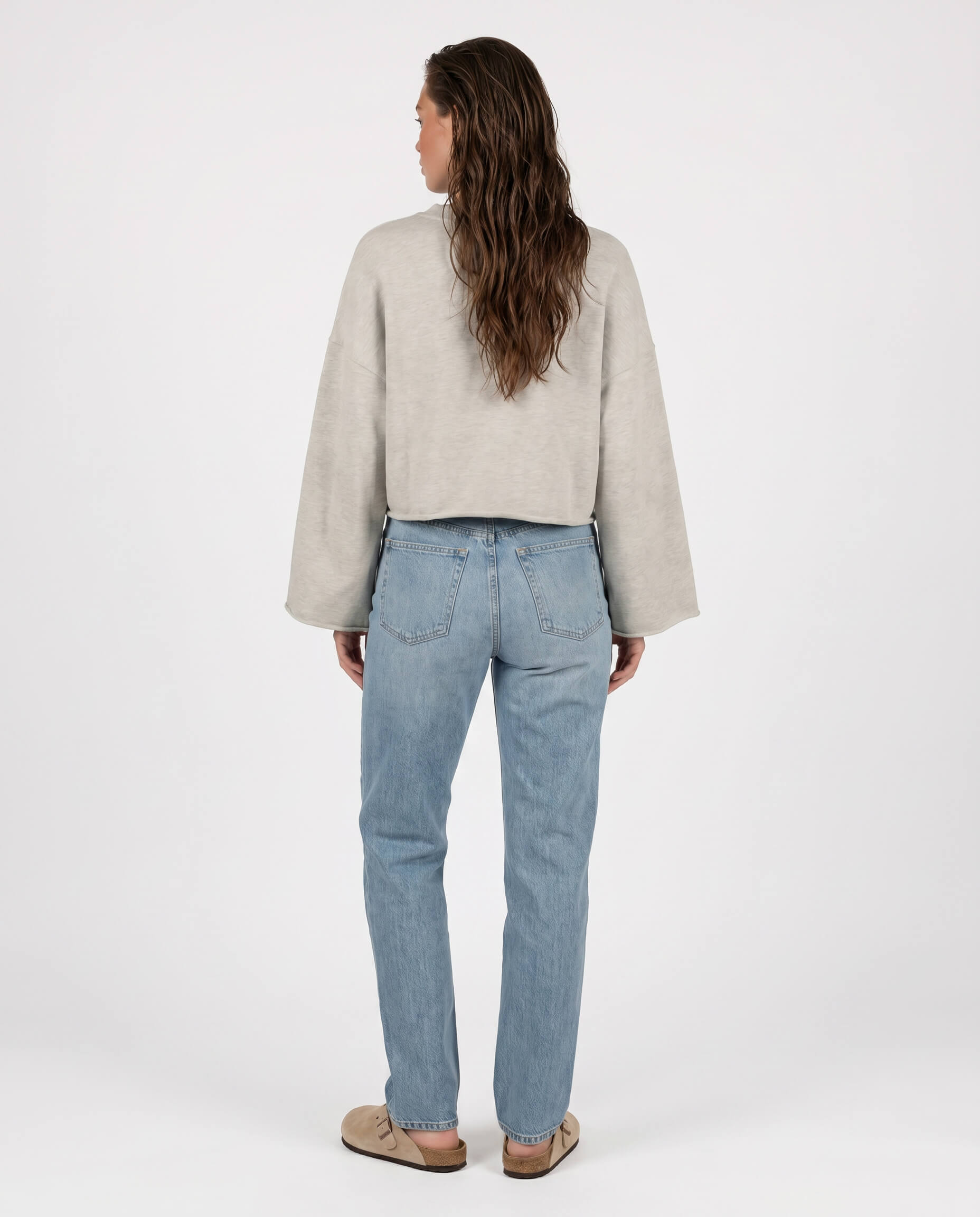Gray French Terry Sweatshirt — Cropped, Oversized, Wide Sleeves