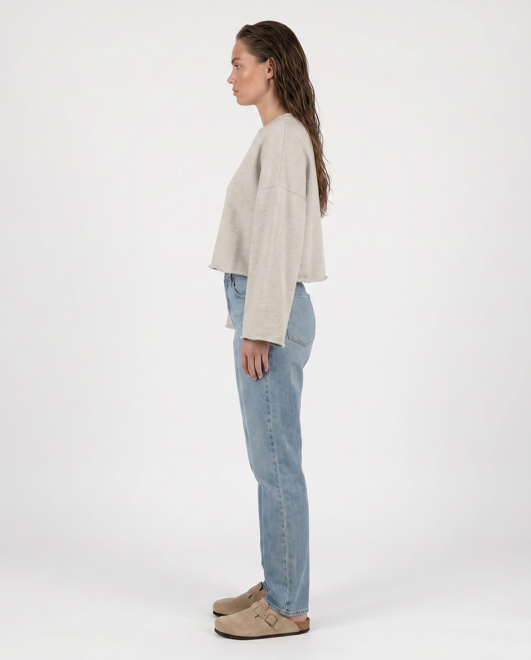 Gray French Terry Sweatshirt — Cropped, Oversized, Wide Sleeves