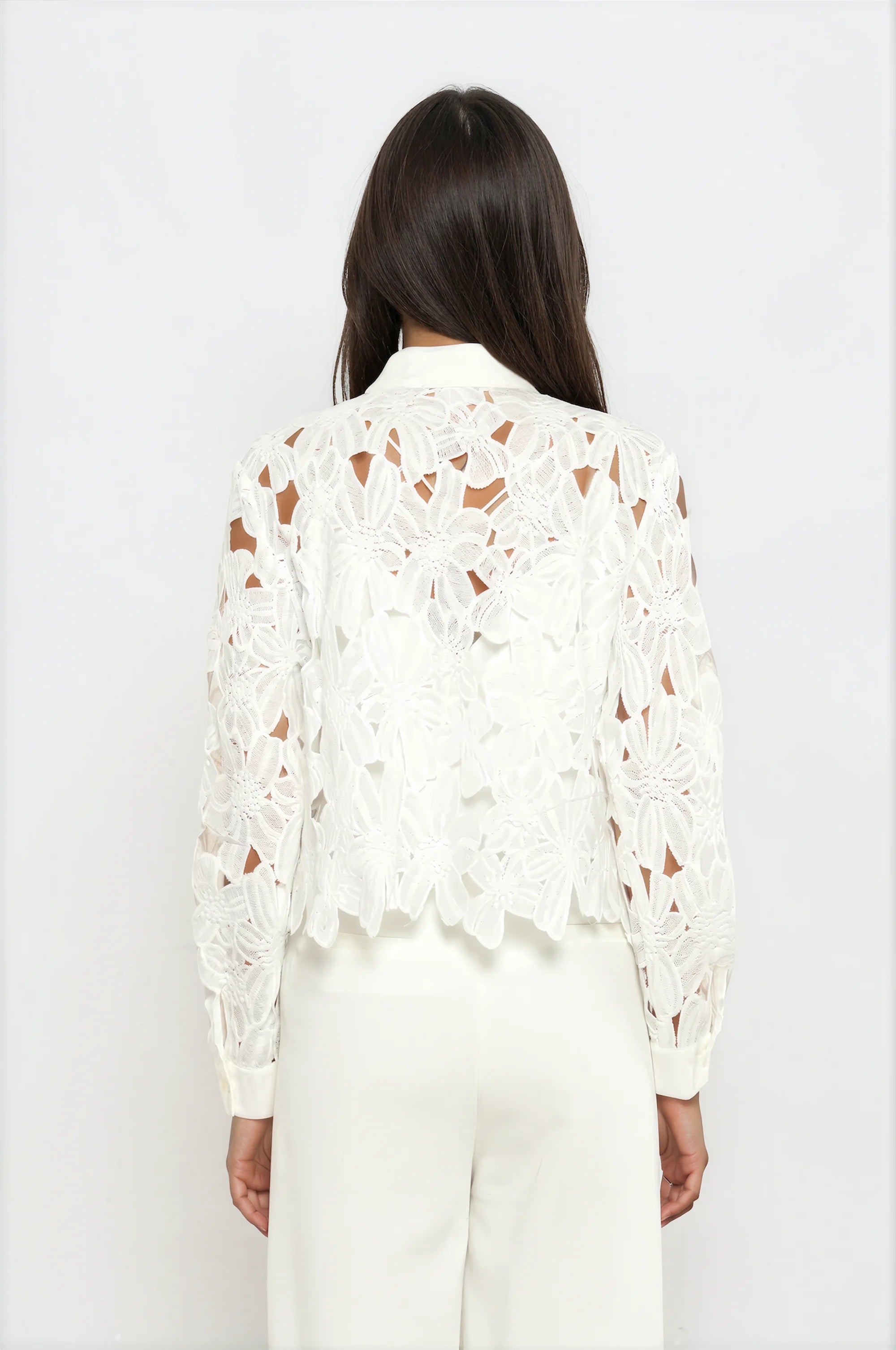 White Lace Button-Down Blouse