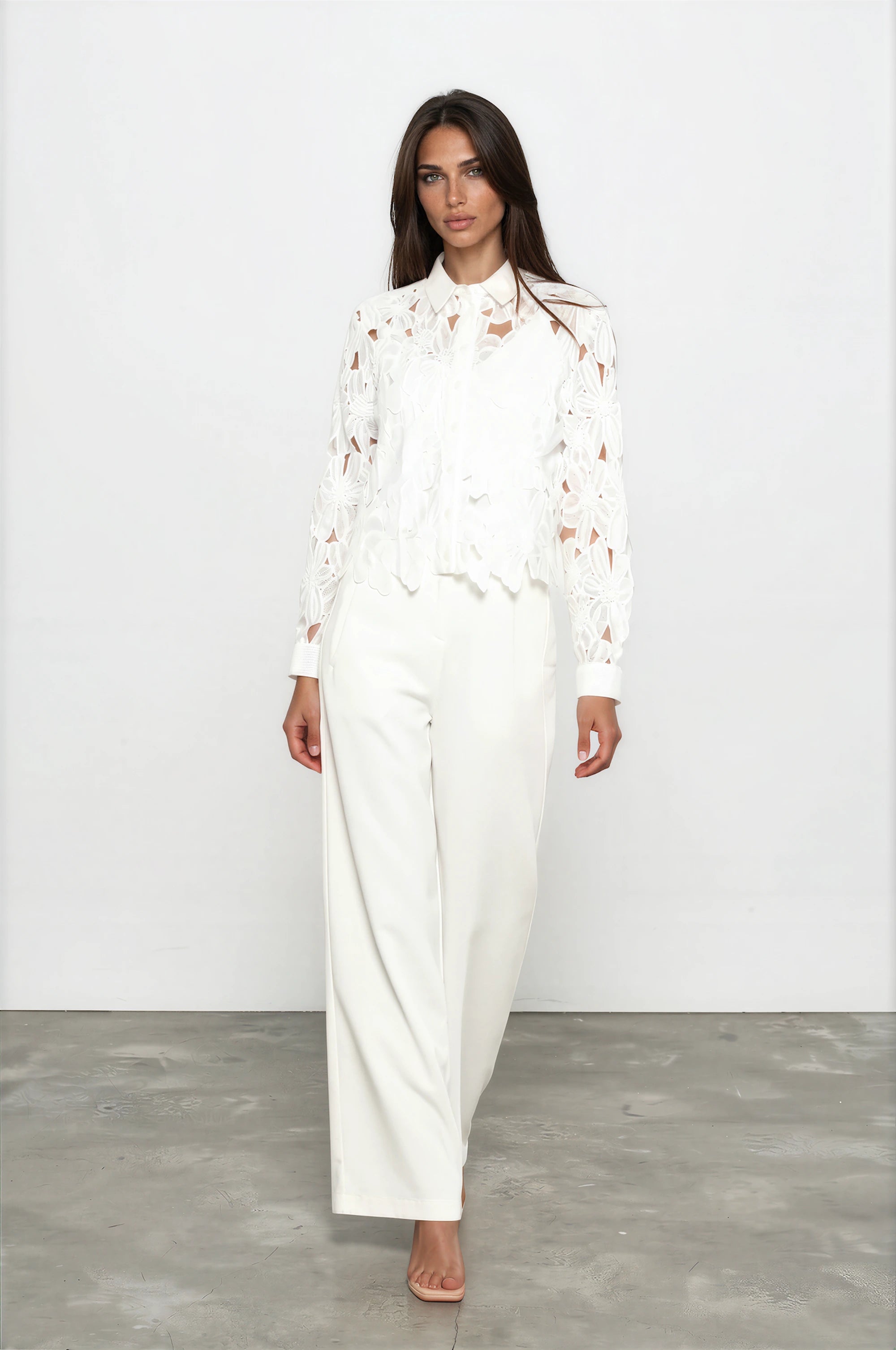 White Lace Button-Down Blouse