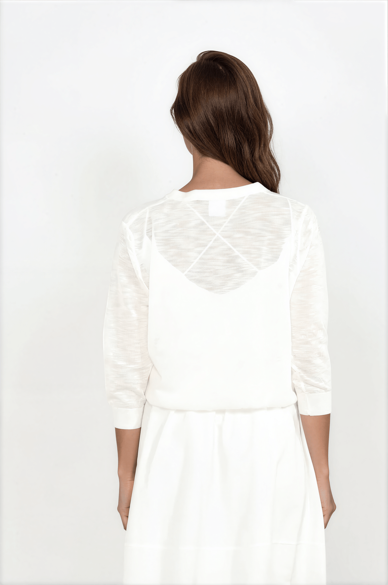 White Mixed Knit Cardigan with Side Ruching
