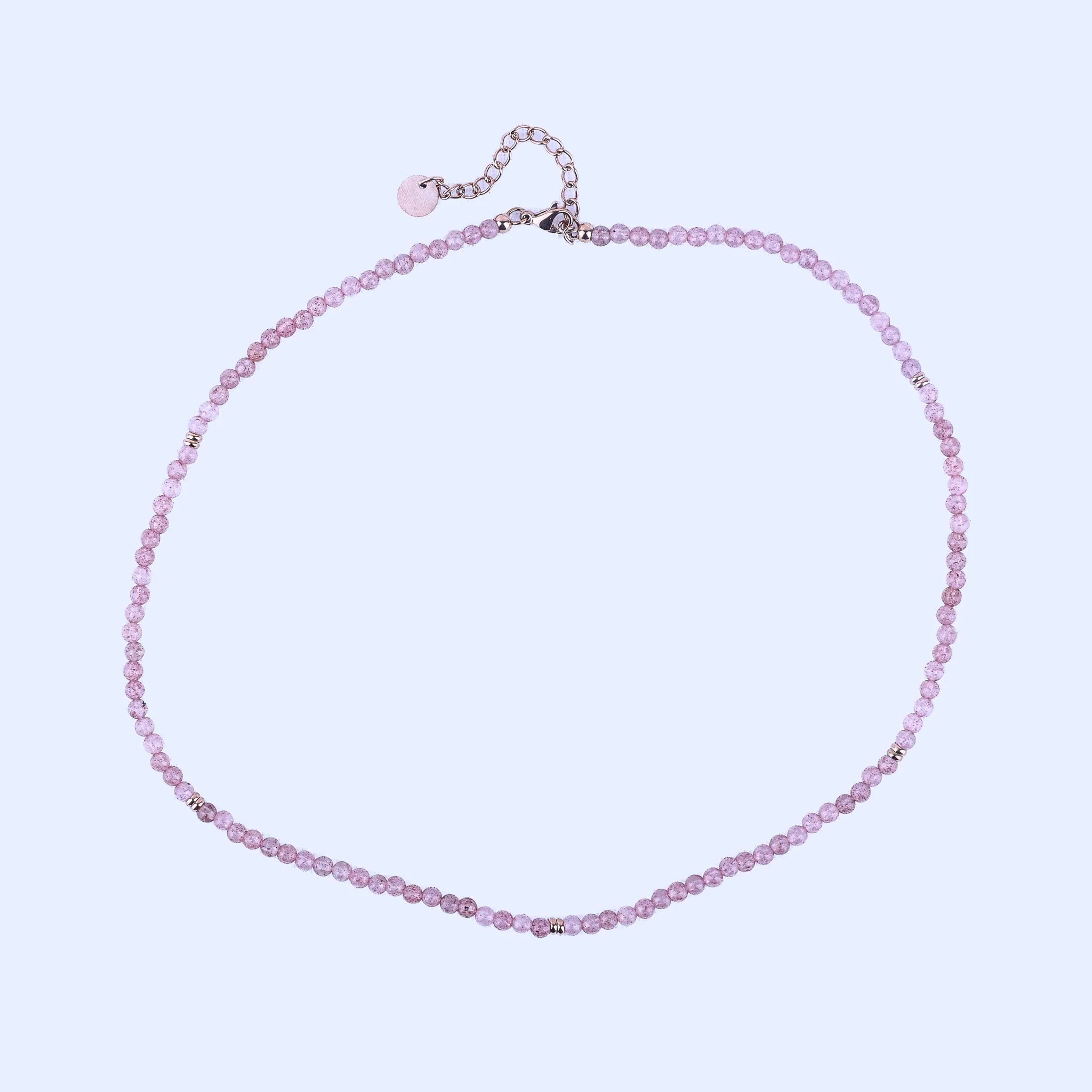Micro Earth Stone Necklace- Pink Quartz