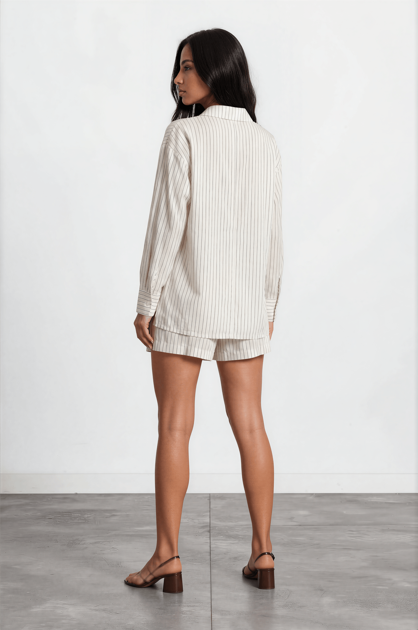 Pinstripe Linen Blend Short Set — Oversized Blazer & Matching Shorts