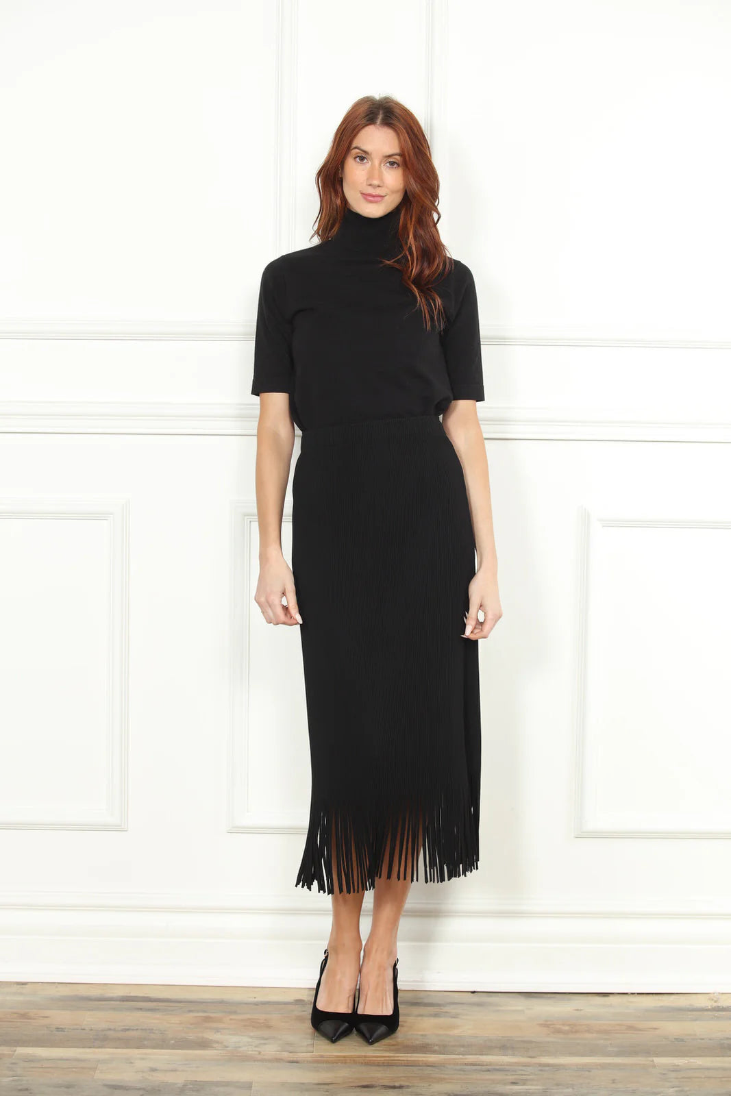 Pleated Knit Fringe Skirt