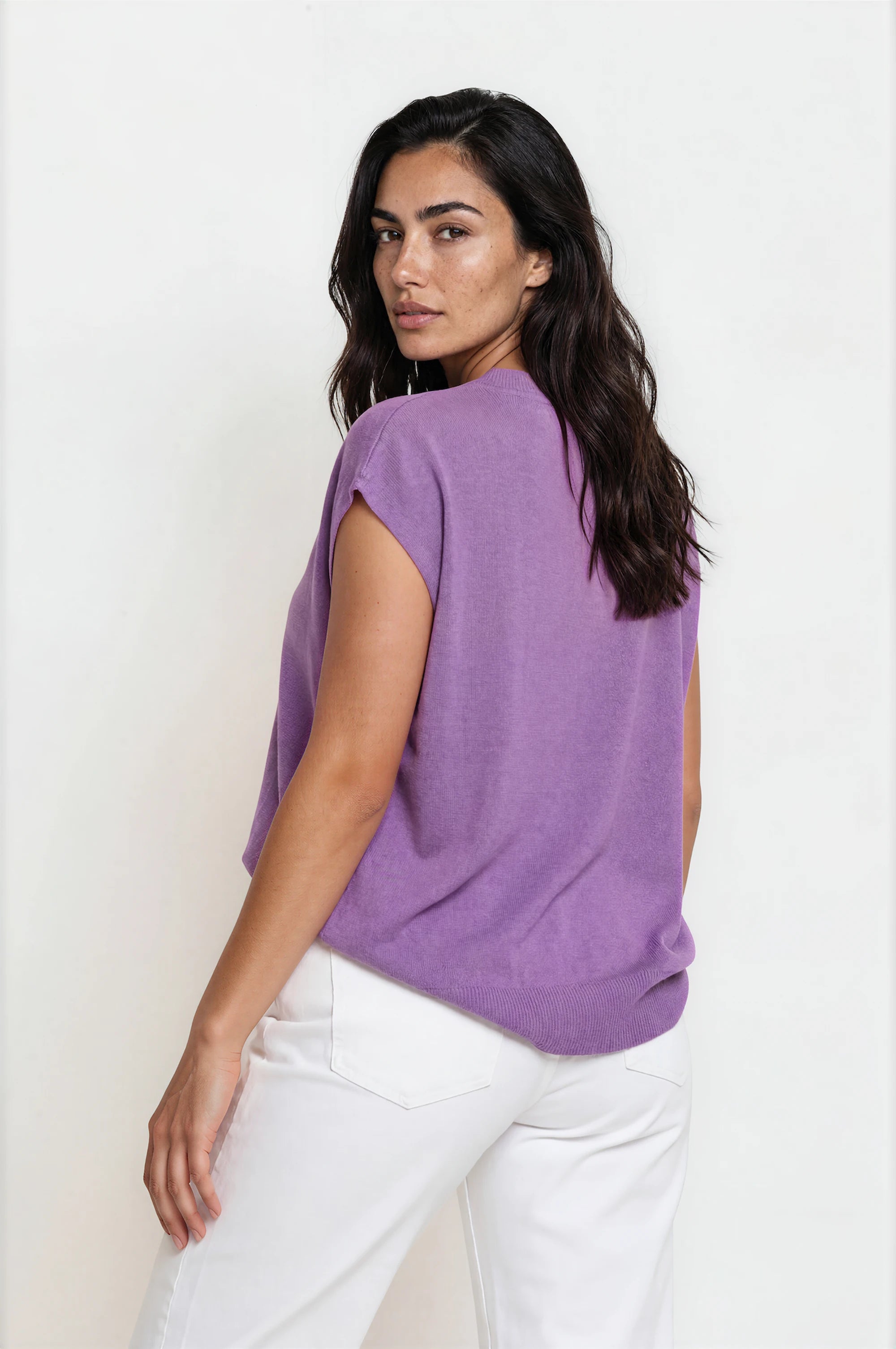 Sleeveless Knit Top — Crew Neck, Ribbed Trim