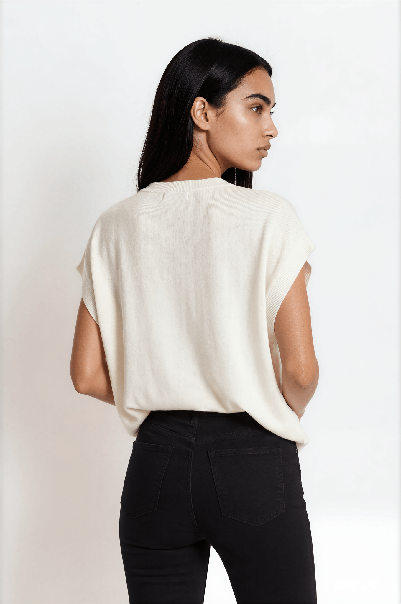 Sleeveless Knit Top — Crew Neck, Ribbed Trim
