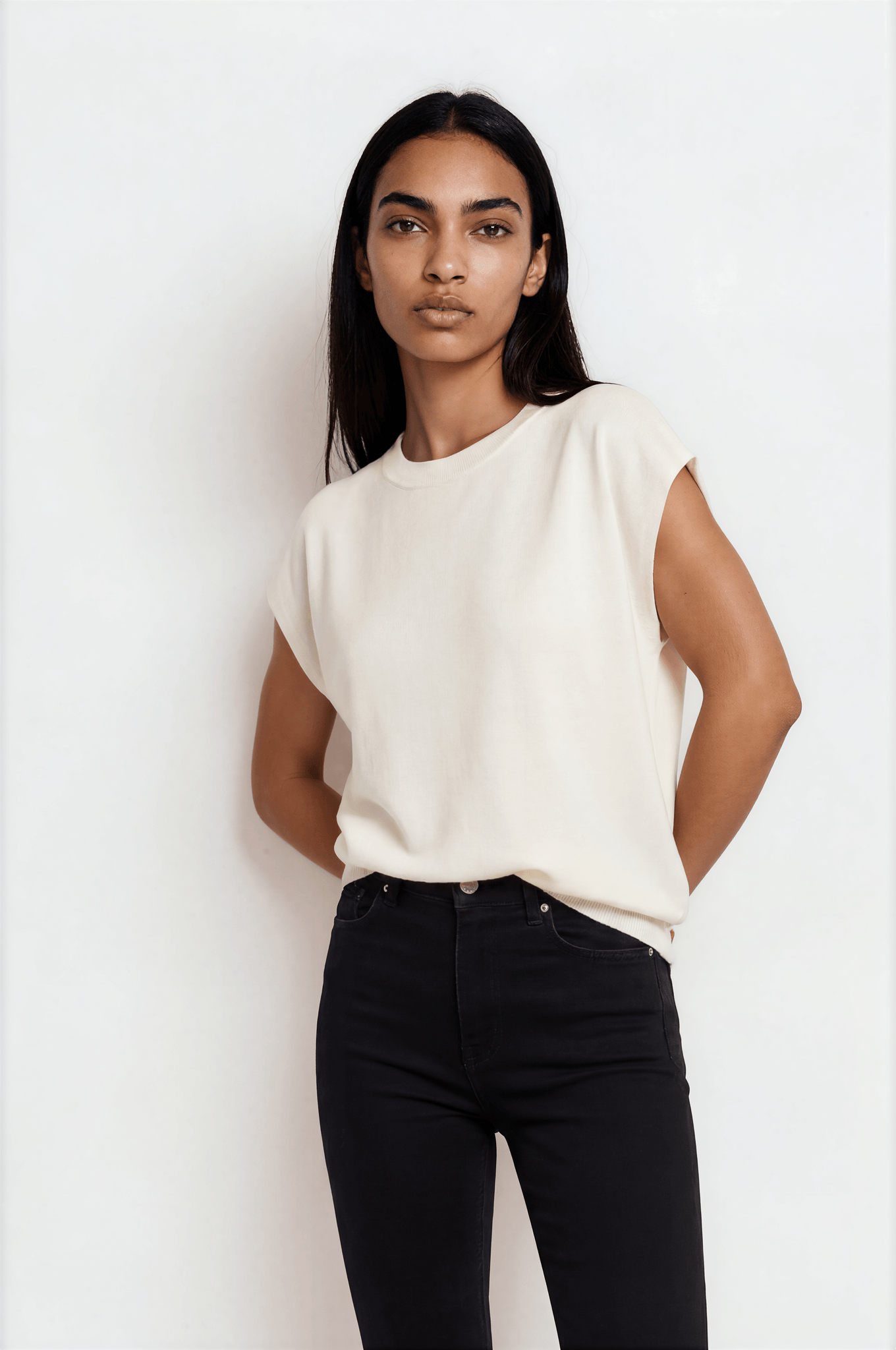 Sleeveless Knit Top — Crew Neck, Ribbed Trim