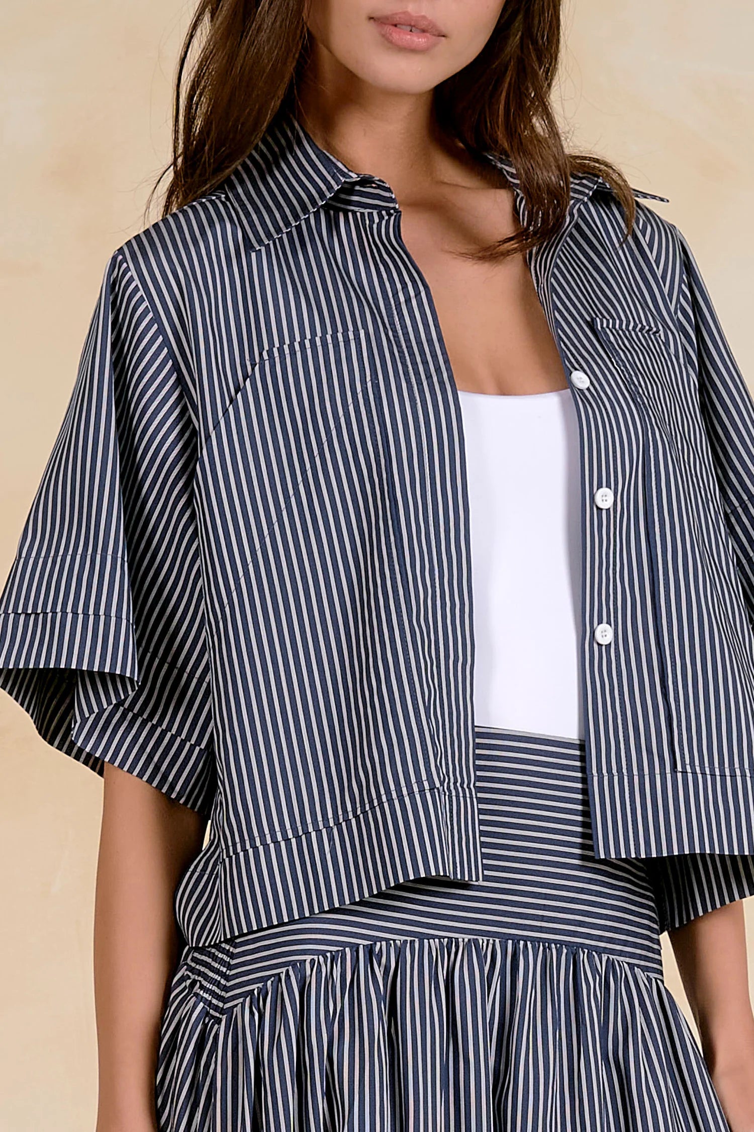 Navy & White Striped Boxy Button-Up Shirt